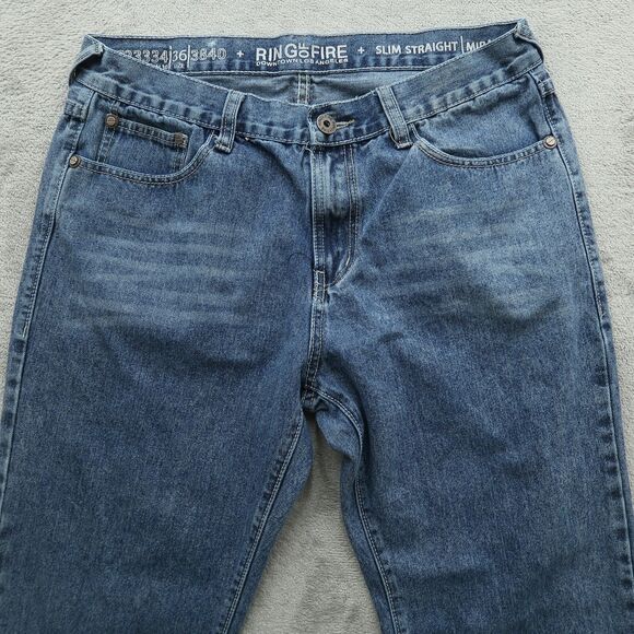 Ring of Fire Jeans Men Fits 35x29 (Size 36x30) Blue Slim Straight Denim - Picture 14 of 16